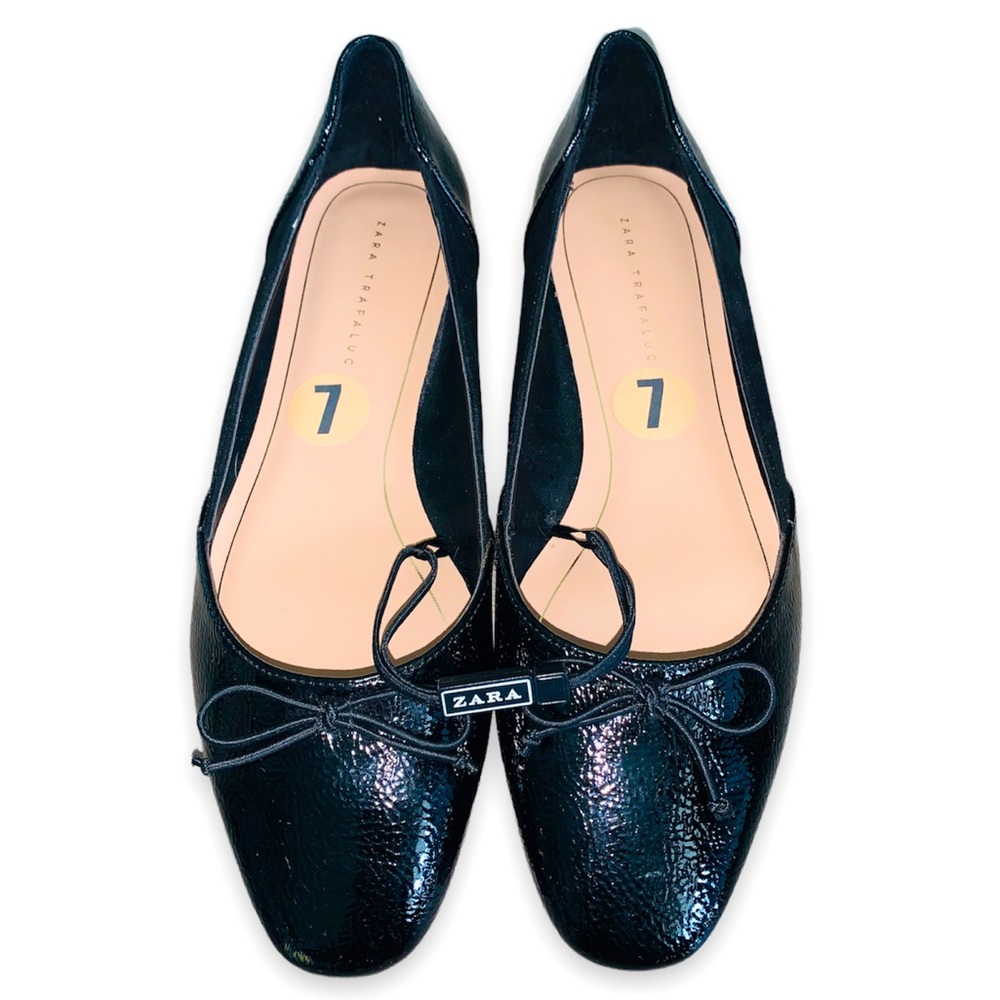 NWOT Zara Black Bow Trim Ballet Flats Size 7 - Picture 6 of 11